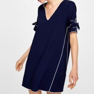 ZARA Navy Dress with White Trim and Bows